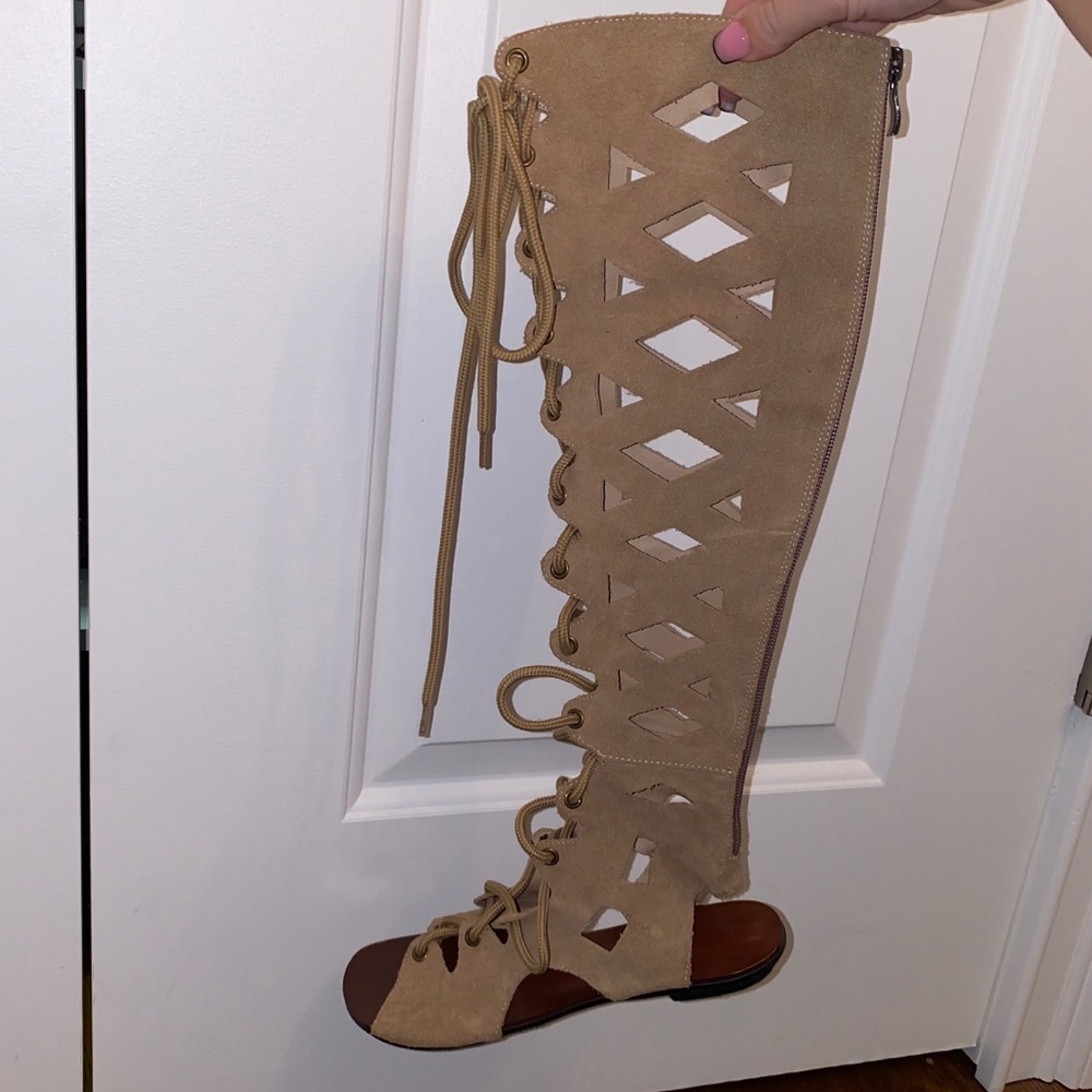Soles Tan Lace Up Gladiator Sandals